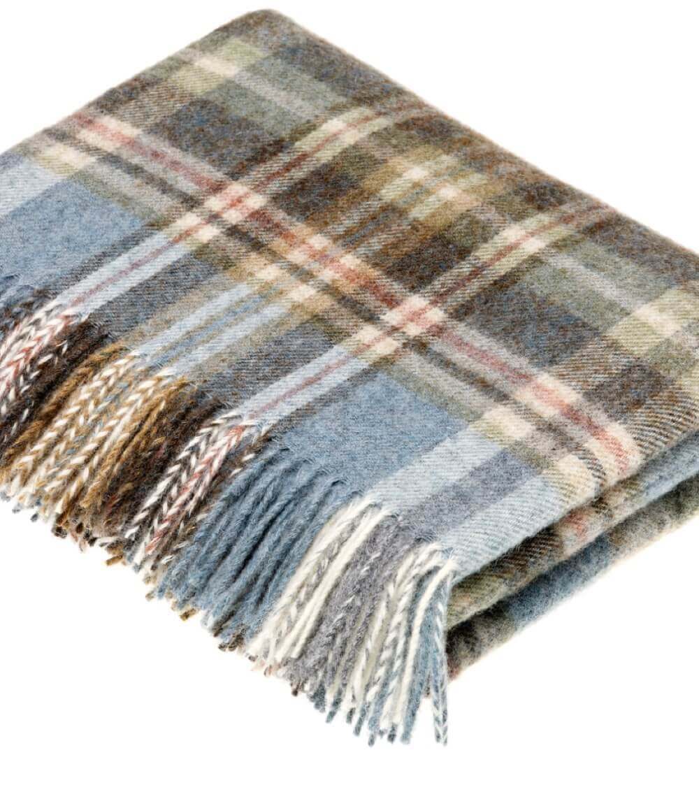 Plaid Pure Laine Écossais Bleu Glen, B at Home, tissé en Angleterre