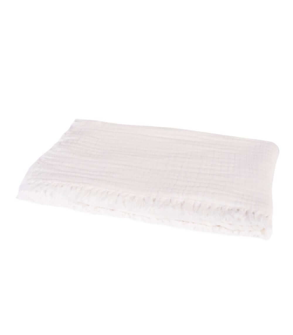 Plaid Blanc en gaze de Coton - Collection Comporta - 130 x 180 cm, Plaid Addict, gros plan sur la matière