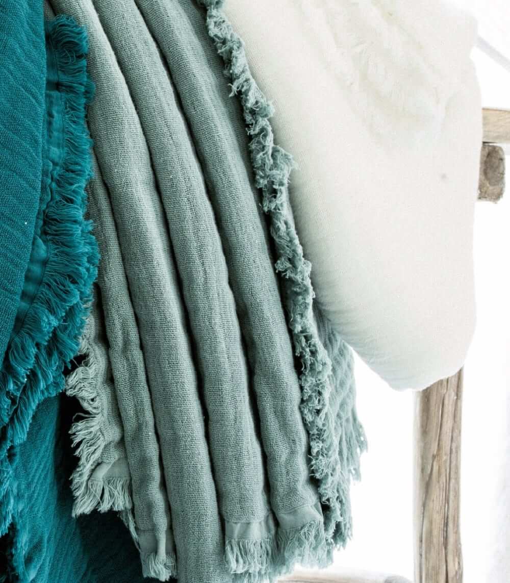 Plaid Vert Celadon en gaze de Coton - Collection Comporta - 130 x 180 cm, Plaid Addict