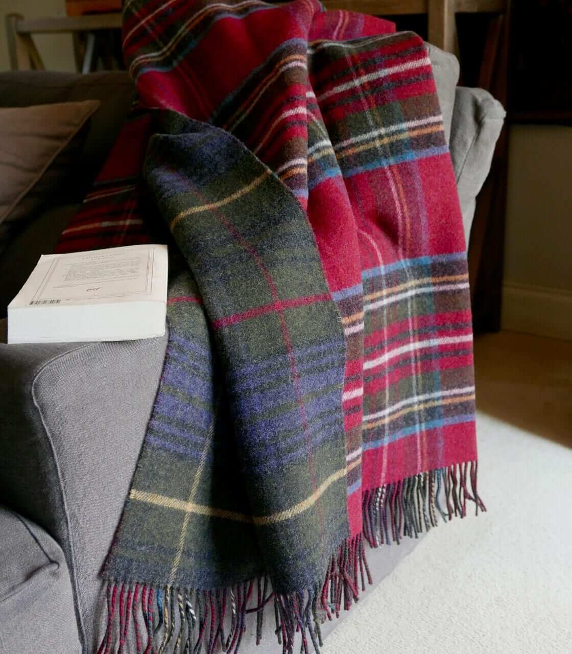 Plaid Laine Écossais Réversible Luxe Stewart - en Pure Laine - tissé en Angleterre
