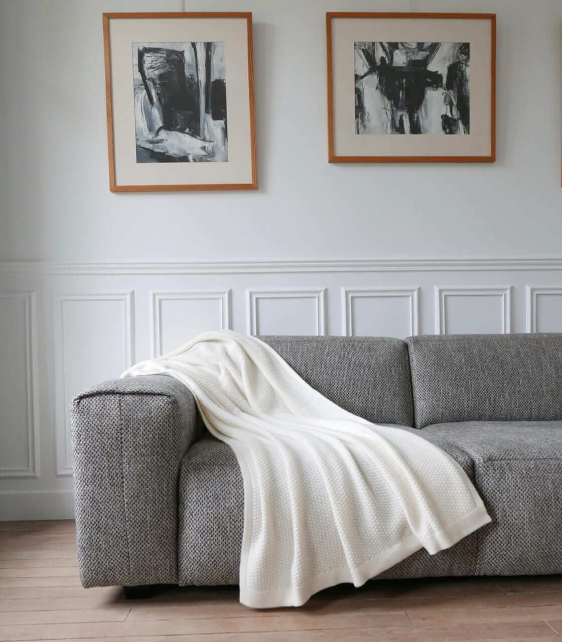 Plaid Cape Cod Ecru Laine Tricoté 130 x 180 cm, Plaid Addict, gros plan sur la matière