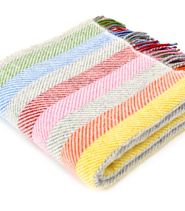 Plaid Laine Rainbow Gris Rayures Colorées 150 x 183 cm, The Mill, ambiance cocooning
