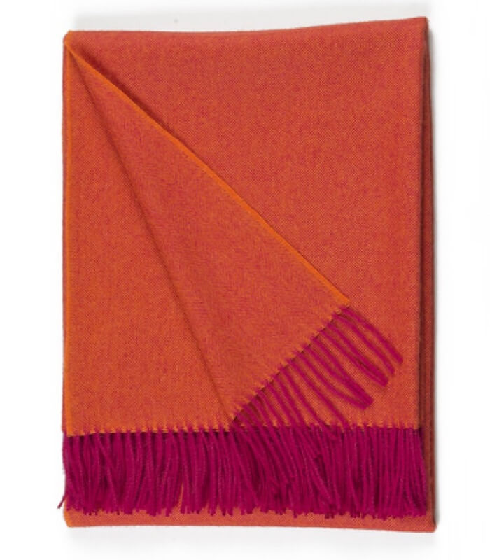 Plaid Laine Alpaga Luxe Chevrons Rouge Orangé, Casa Paola, tissé en Pérou