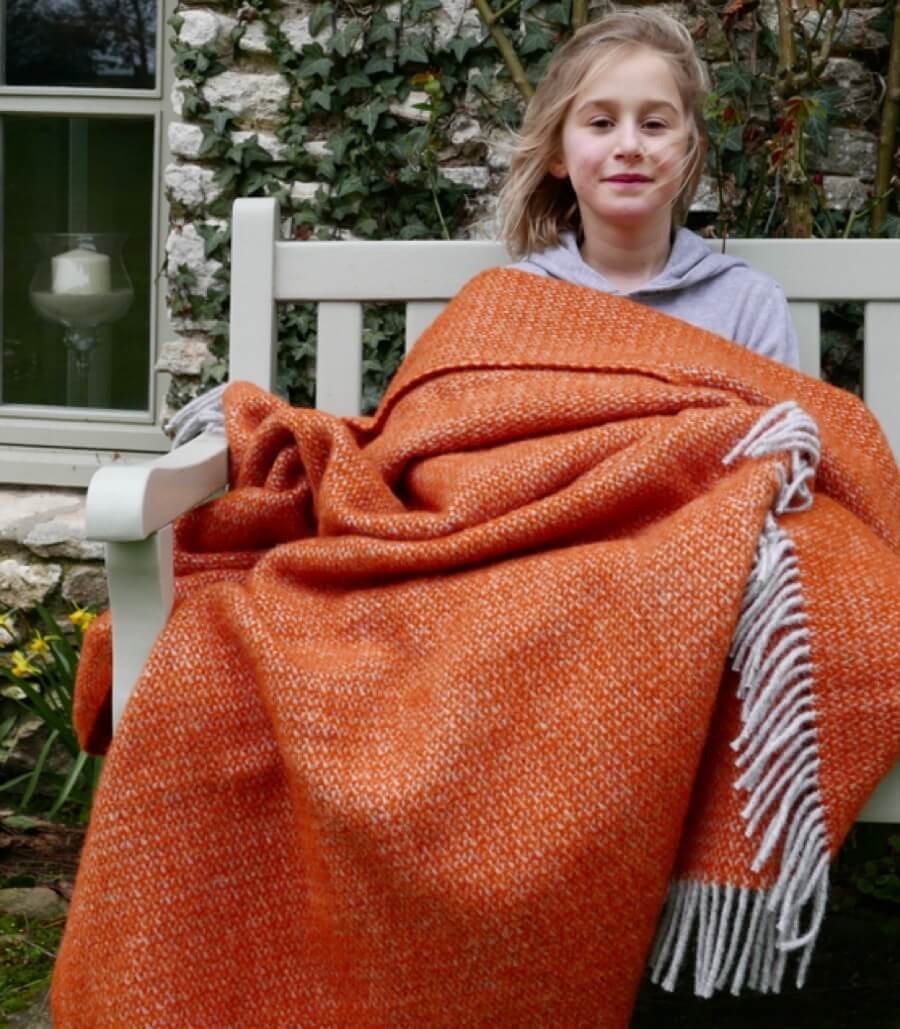 Plaid Laine Illusion Orange et Gris 150 x 183 cm, The Mill, idée cadeau déco