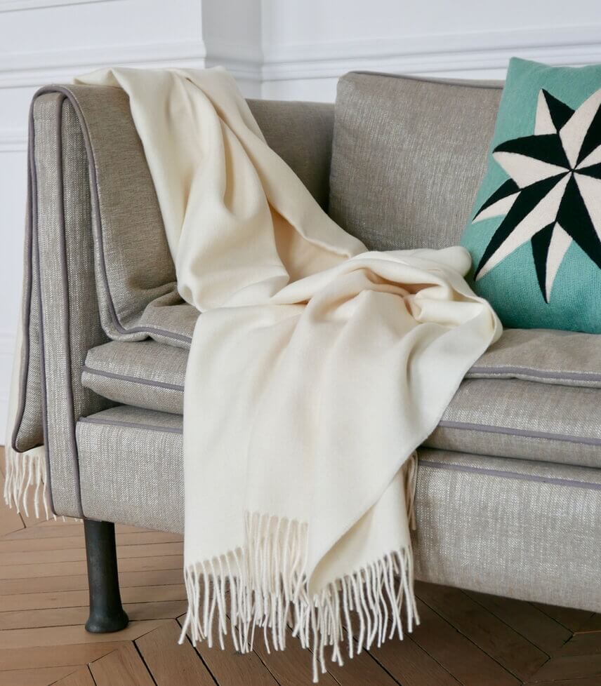 Plaid Laine Alpaga Luxe Paola Blanc cassé - en baby alpaga - tissé en Pérou