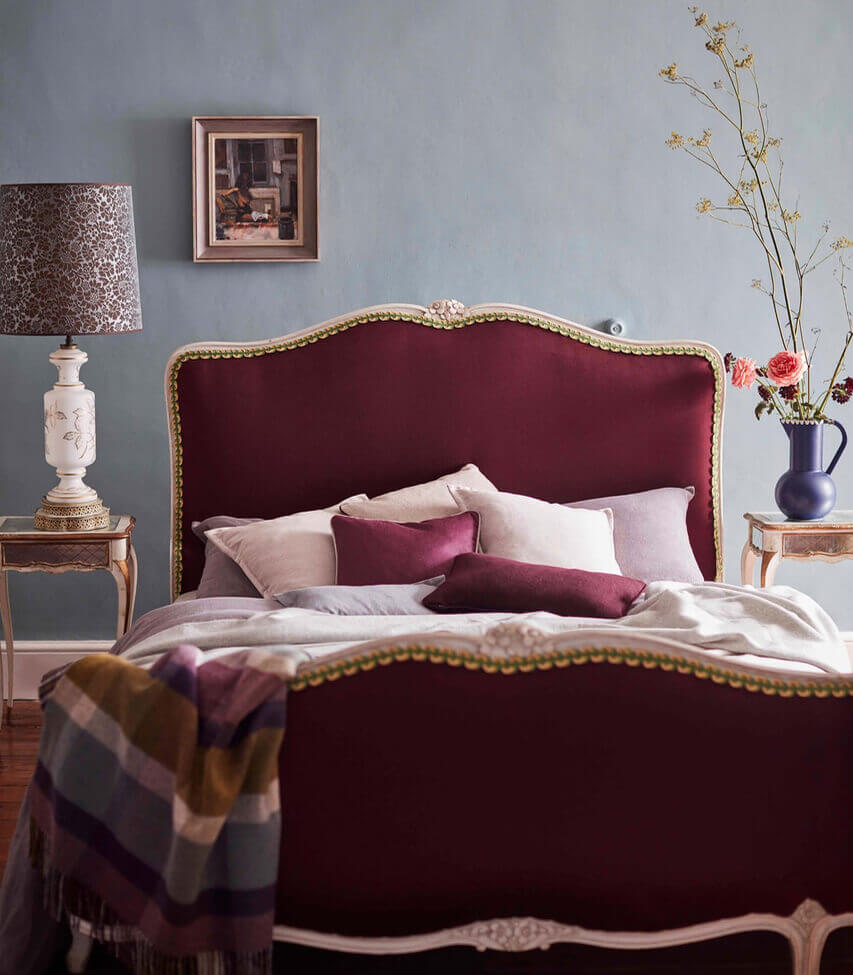 Plaid Laine Écossais Réversible Luxe Aubergine et Vert 140 x 190 cm, Johnstons of Elgin, gros plan sur la matière
