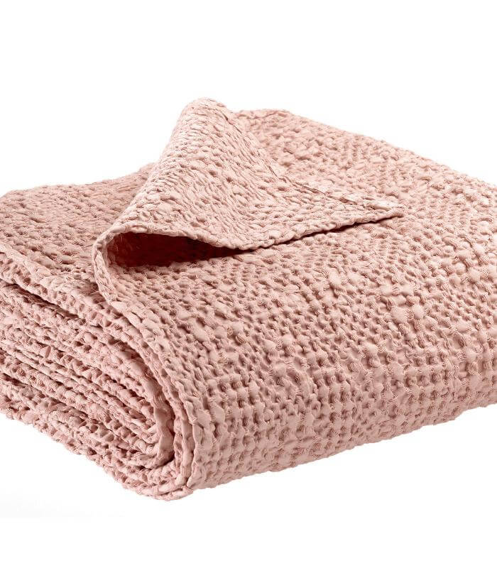 Jeté de canapé/Couvre-lit 100% coton TANA Rose Poudré Aubépine, Vivaraise