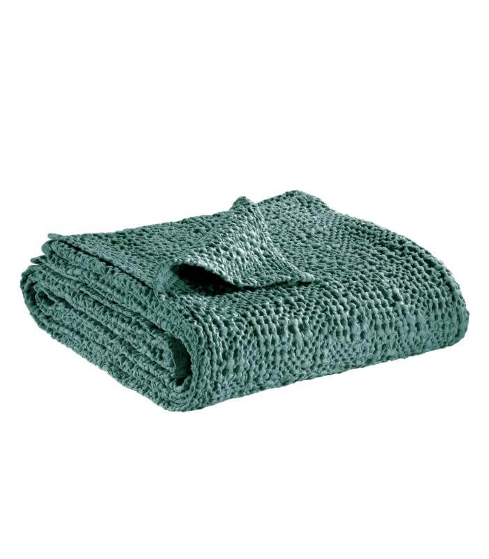 Jeté de canapé/Couvre-lit 100% coton TANA Vert de Gris, Vivaraise, gros plan sur la matière