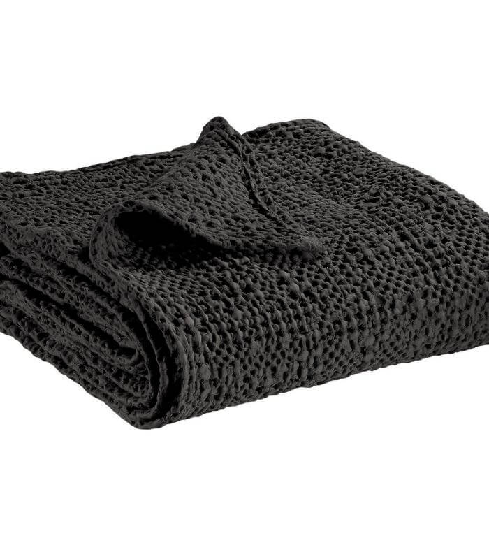 Jeté de canapé/Couvre-lit 100% coton TANA Noir Carbone, Vivaraise