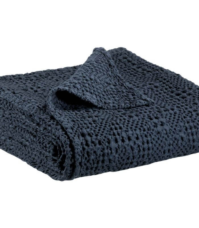 Jeté de canapé/Couvre-lit 100% coton TANA Bleu Marine, Vivaraise