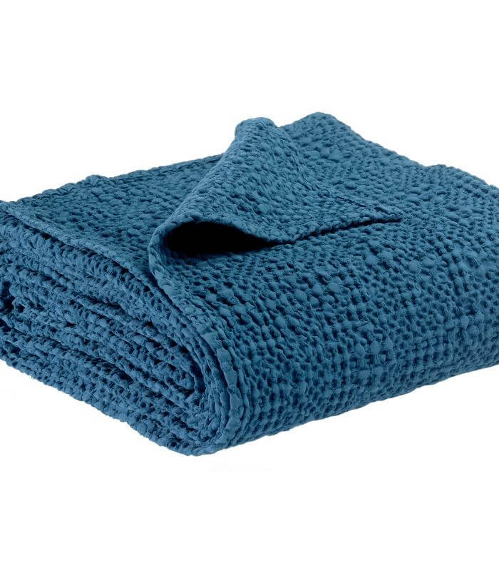 Jeté de canapé/Couvre-lit 100% coton TANA Bleu, Vivaraise