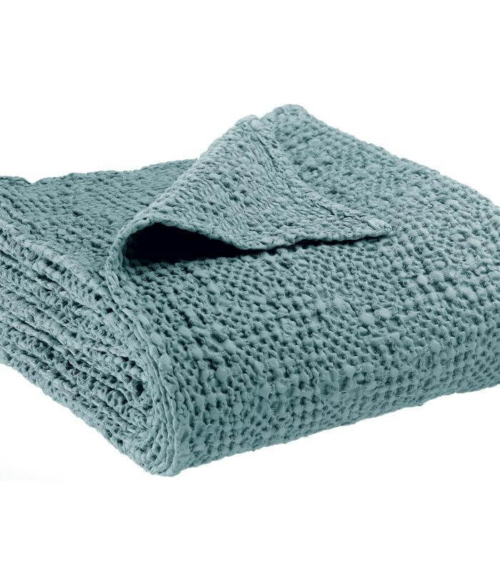 Jeté de canapé/Couvre-lit 100% coton TANA Bleu Alizée, Vivaraise