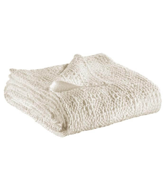 Jeté de canapé/Couvre-lit 100% coton TANA Blanc Craie, Vivaraise, gros plan sur la matière