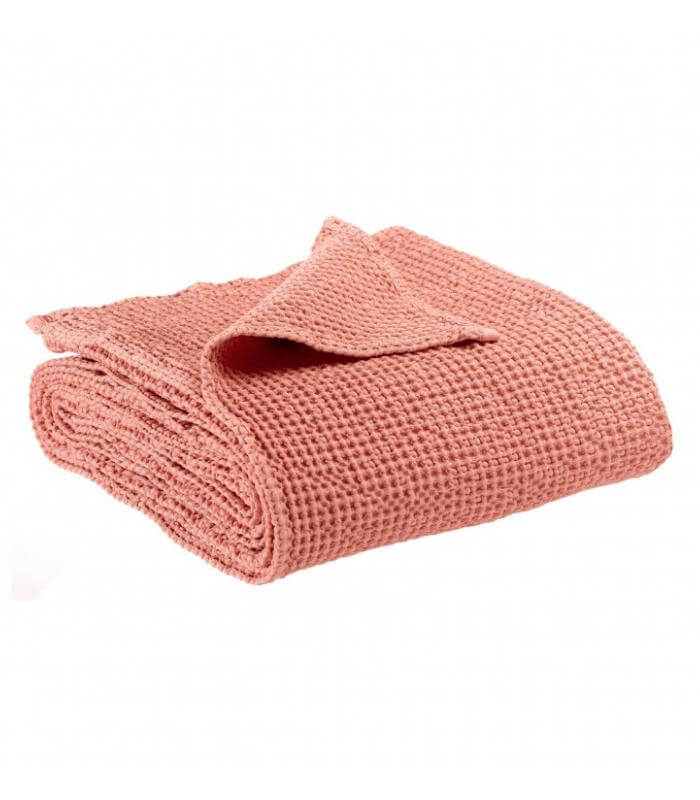Plaid coton rose - accessoire déco luxe pour salon ou chambre
