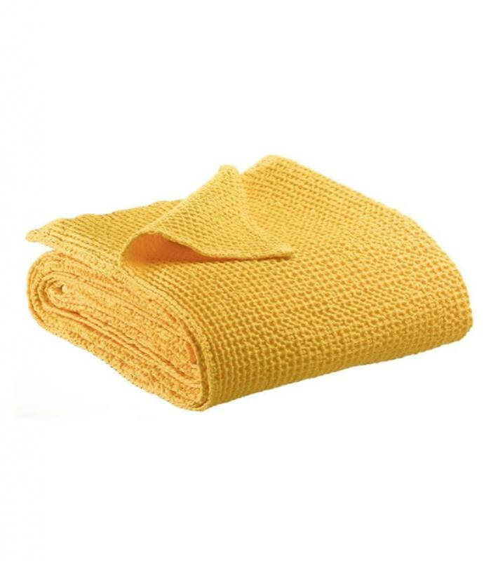 Plaid coton jaune - détail texture douce pour couvre-lit et chambre