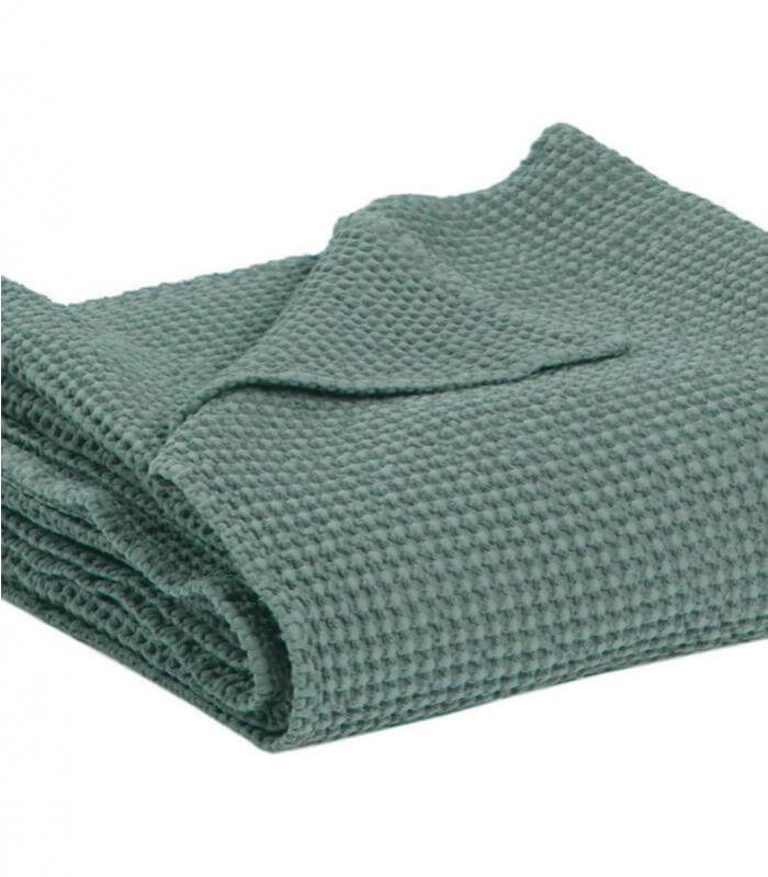 Jeté de canapé/ Couvre-lit 100% coton MAIA Vert de Gris - en coton - tissé en un coton de qualité