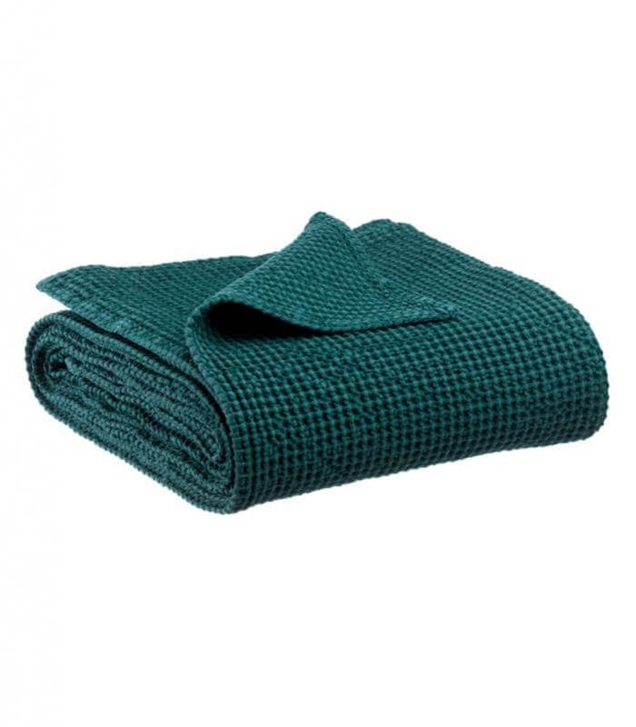 Plaid coton vert - détail texture douce pour couvre-lit et chambre