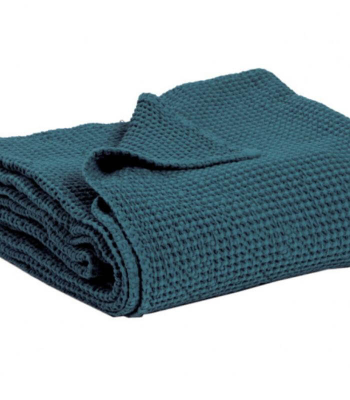 Plaid coton bleu - détail texture douce pour couvre-lit et chambre