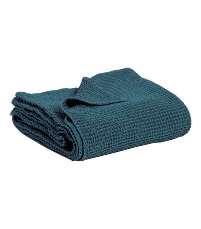 Plaid coton bleu - accessoire déco luxe pour salon ou chambre