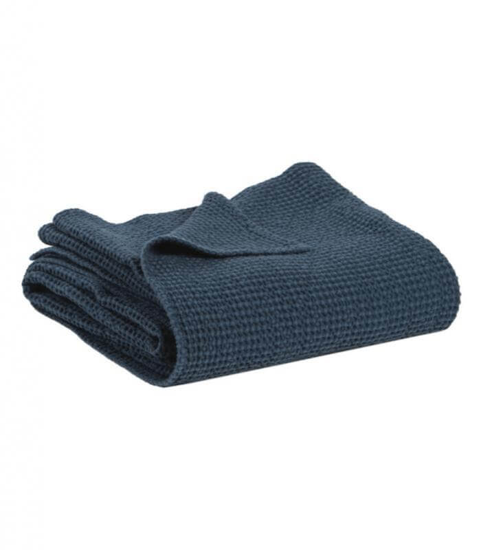 Plaid coton bleu marine - détail texture douce pour couvre-lit et chambre