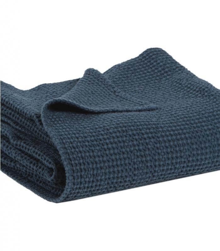 Plaid coton bleu marine - accessoire déco luxe pour salon ou chambre