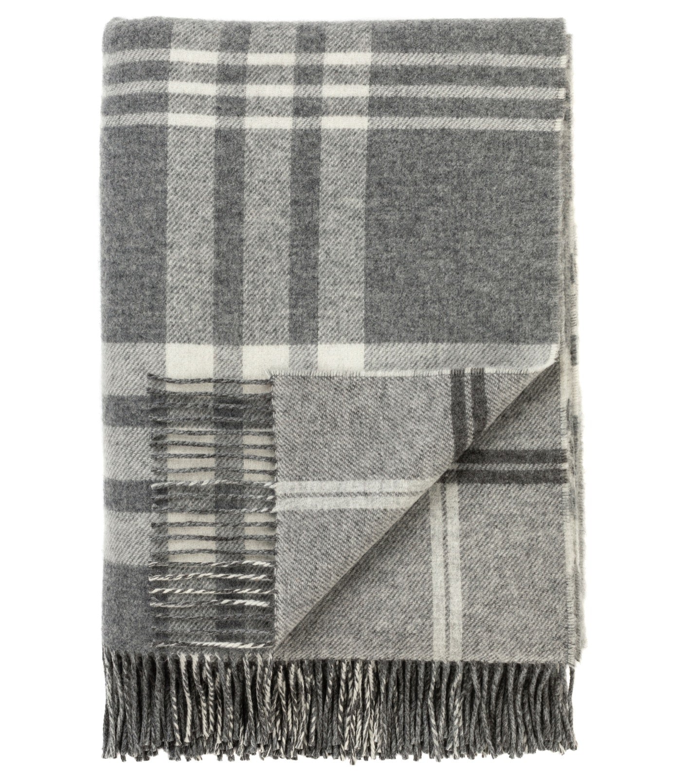 Plaid Laine Écossais Réversible Luxe Gris 140 x 190 cm, Johnstons of Elgin, tissé en Écosse