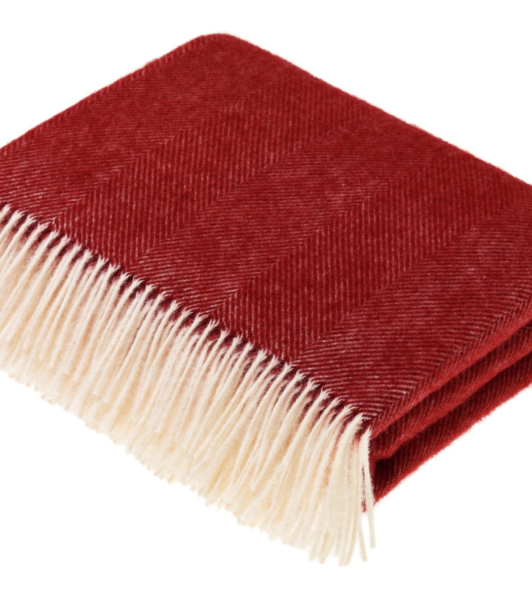Plaid Laine Chevrons Rouge 140 x185 cm, B at Home, tissé en Angleterre