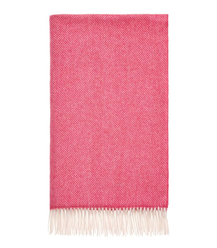 Plaid Laine Mérinos Chevrons Rose 140 x 185 cm, B at Home, confort haut de gamme