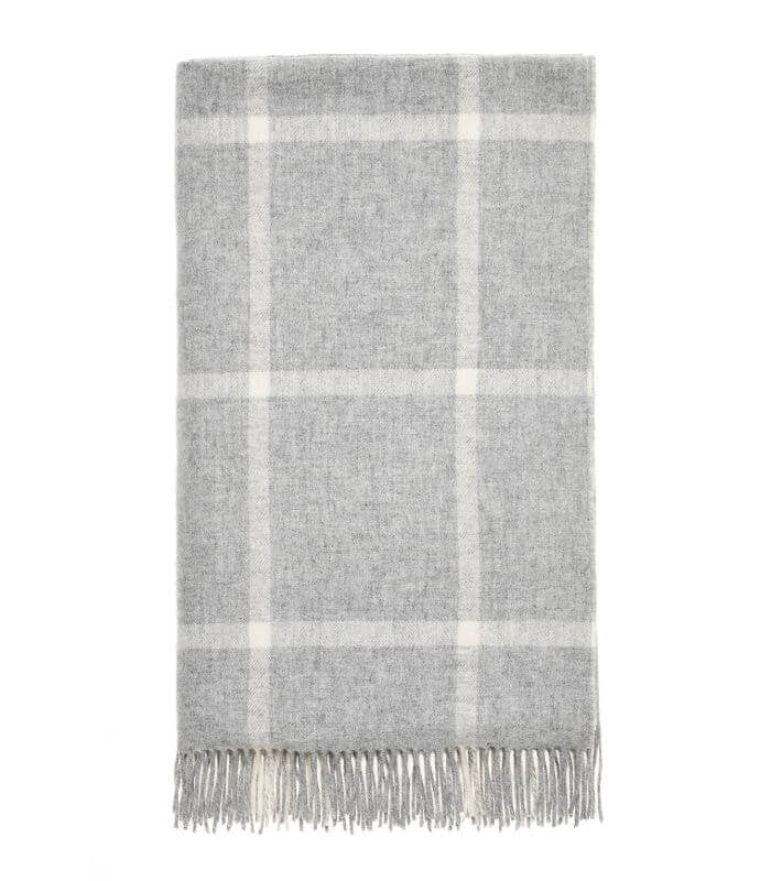 Plaid Laine Mérinos Carreaux Gris 140 x 185 cm, B at Home, tissé en Angleterre