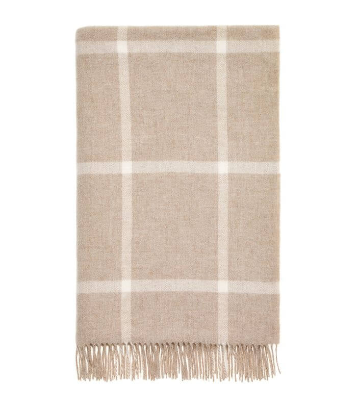 Plaid Laine Mérinos Carreaux Beige 140 x 185 cm, B at Home, tissé en Angleterre