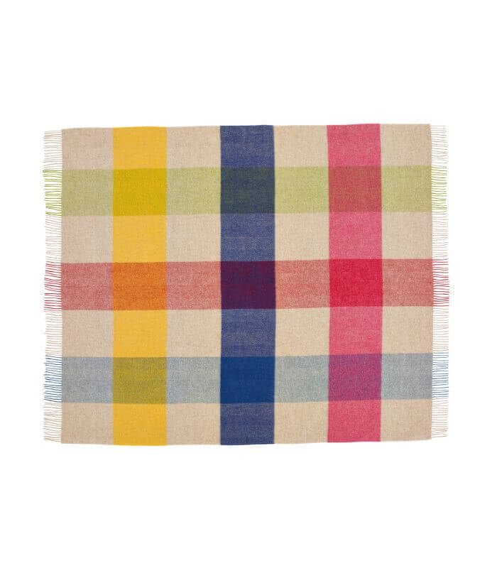 Plaid Laine Carreaux Multicolore Beige 140 x 185 cm, B at Home, gros plan sur la matière