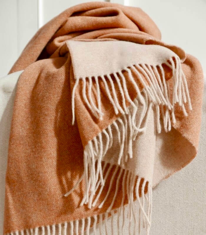 Plaid Cachemire et Laine Reversible Orange et Beige 130 x 170 cm - Collection VENICE, Plaid Addict