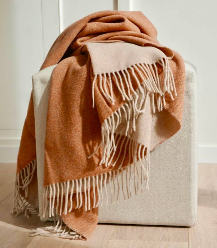 Plaid Cachemire et Laine Reversible Orange et Beige 150 x 200 cm - Collection VENICE, Plaid Addict