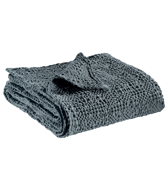 Jeté de canapé/Couvre-lit 100% coton TANA Cendre, Vivaraise, gros plan sur la matière
