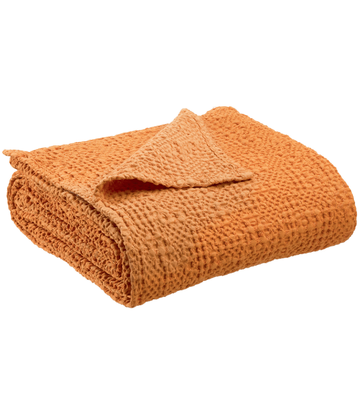 Jeté de canapé/Couvre-lit 100% coton TANA Moutarde, Vivaraise, gros plan sur la matière