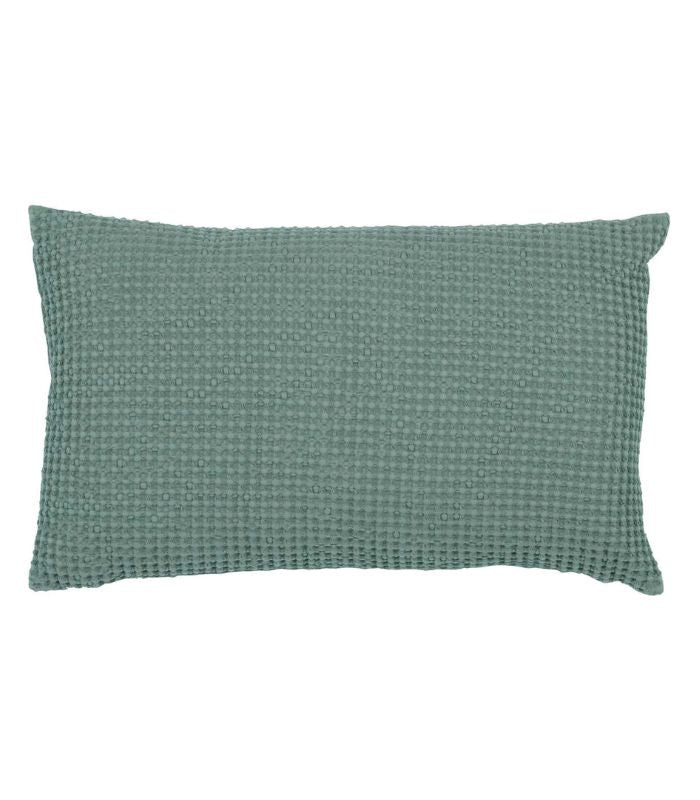 Coussin Coton MAIA Vert de Gris, Vivaraise, gros plan sur la matière