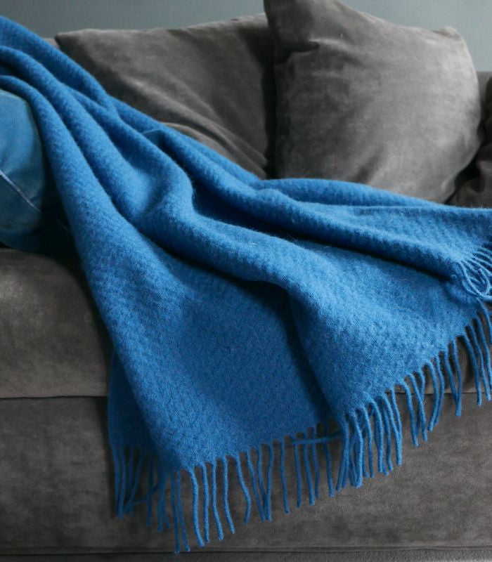 Plaid Pure Laine Bleu Wafer 150 x 183 cm, Plaid Addict