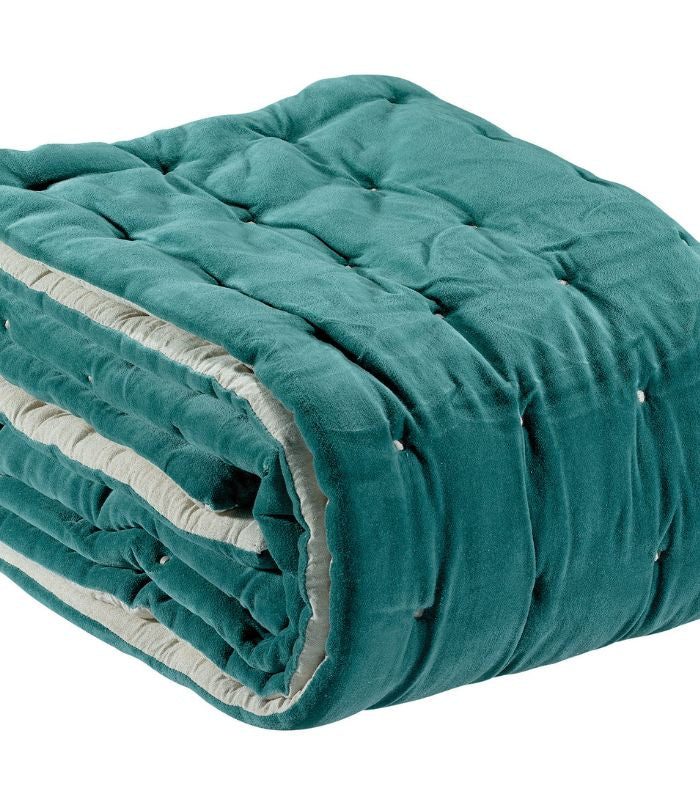 Chemin de lit Velours ELISE Vert de Gris 90 x 240 cm, Vivaraise