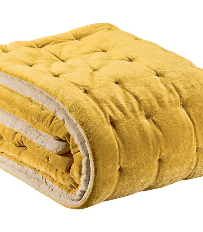 Chemin de lit Velours ELISE Jaune Maïs 90 x 240 cm, Vivaraise