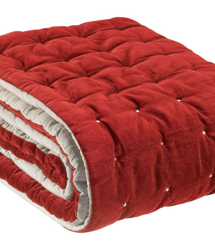 Chemin de lit Velours ELISE Rouge Groseille 90 x 240 cm, Vivaraise