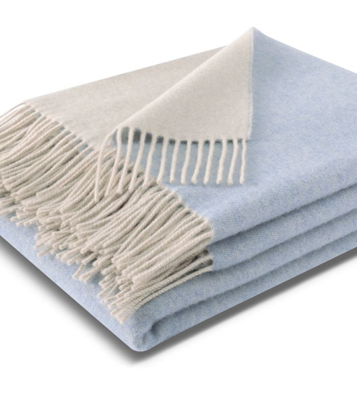 Plaid Cachemire et Laine Reversible Bleu Ciel et Ecru 150 x 200 cm - Collection VENICE, Plaid Addict