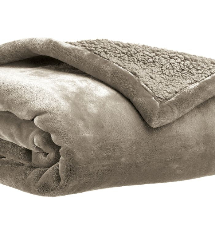 Plaid Cocooning Effet Mouton Beige Taupe, Vivaraise