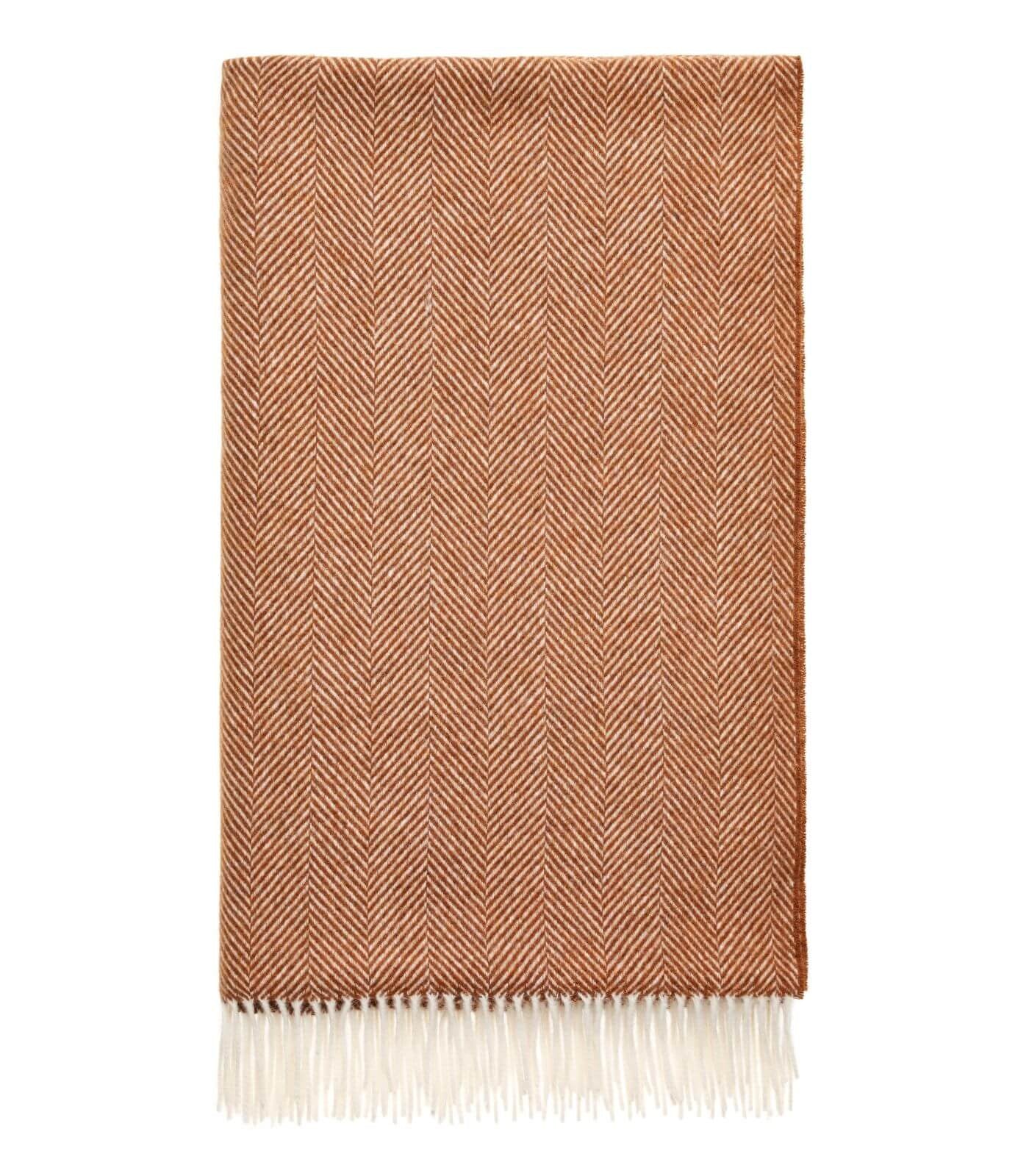 Plaid 100% Laine Mérinos Orange Terracotta 140 x 185 cm, B at Home, tissé en Angleterre