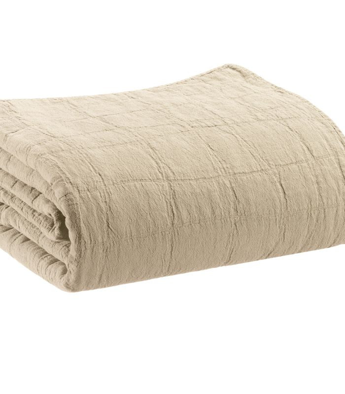 Jeté de canapé/Couvre-lit 100% coton TITOU Lin, Vivaraise, gros plan sur la matière