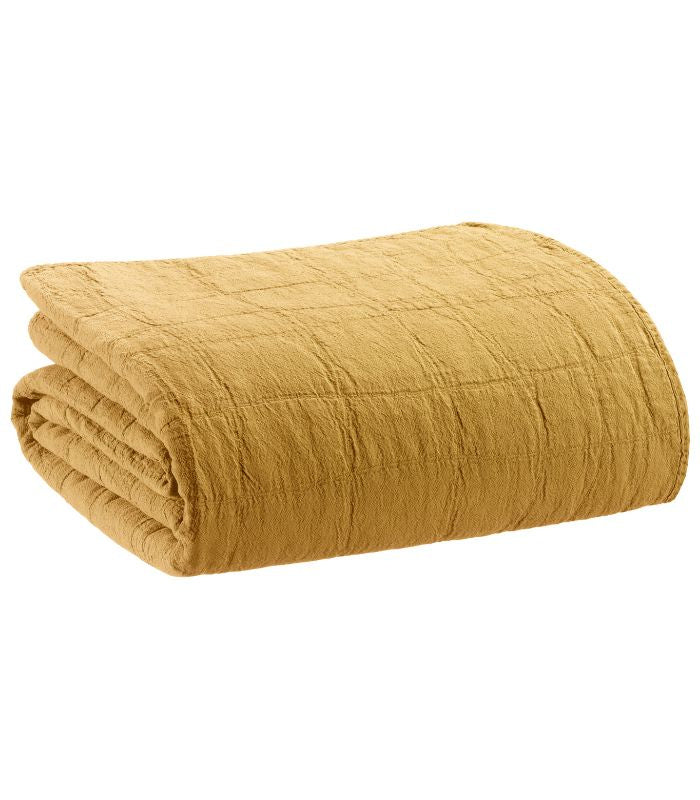 Jeté de canapé/Couvre-lit 100% coton TITOU Jaune Absynthe, Vivaraise