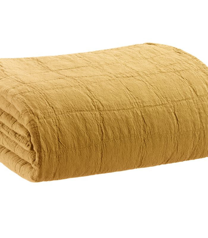 Jeté de canapé/Couvre-lit 100% coton TITOU Jaune Absynthe, Vivaraise, gros plan sur la matière