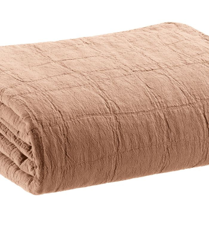 Jeté de canapé/Couvre-lit 100% coton TITOU Rose Dragée, Vivaraise, gros plan sur la matière