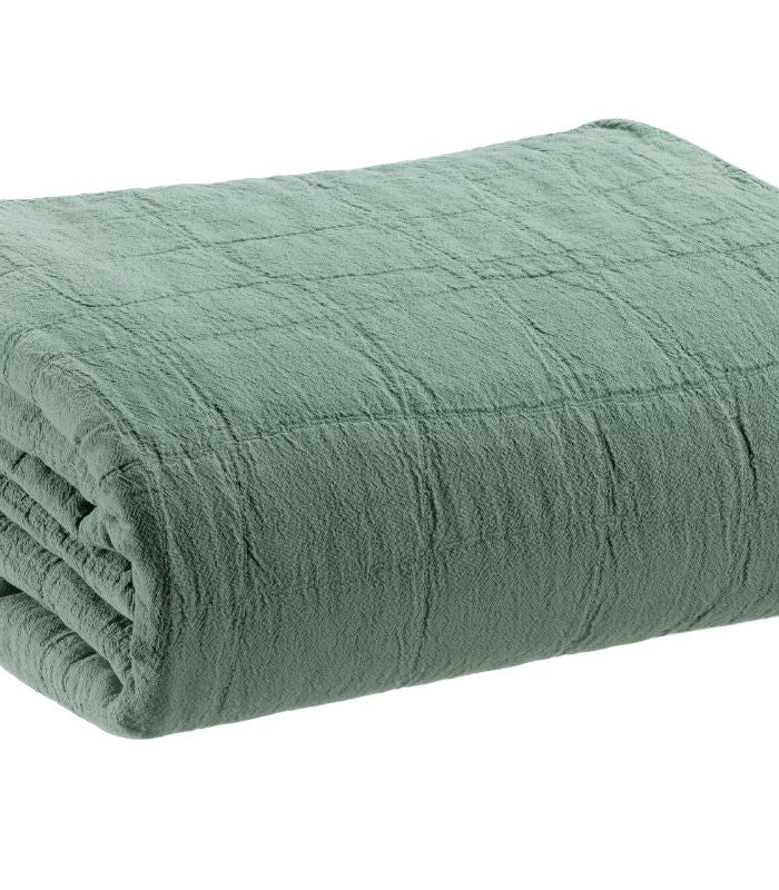 Jeté de canapé/Couvre-lit 100% coton TITOU Vert de Gris, Vivaraise, gros plan sur la matière