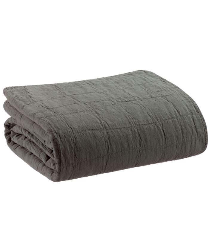Jeté de canapé/Couvre-lit 100% coton TITOU Gris Carbone, Vivaraise