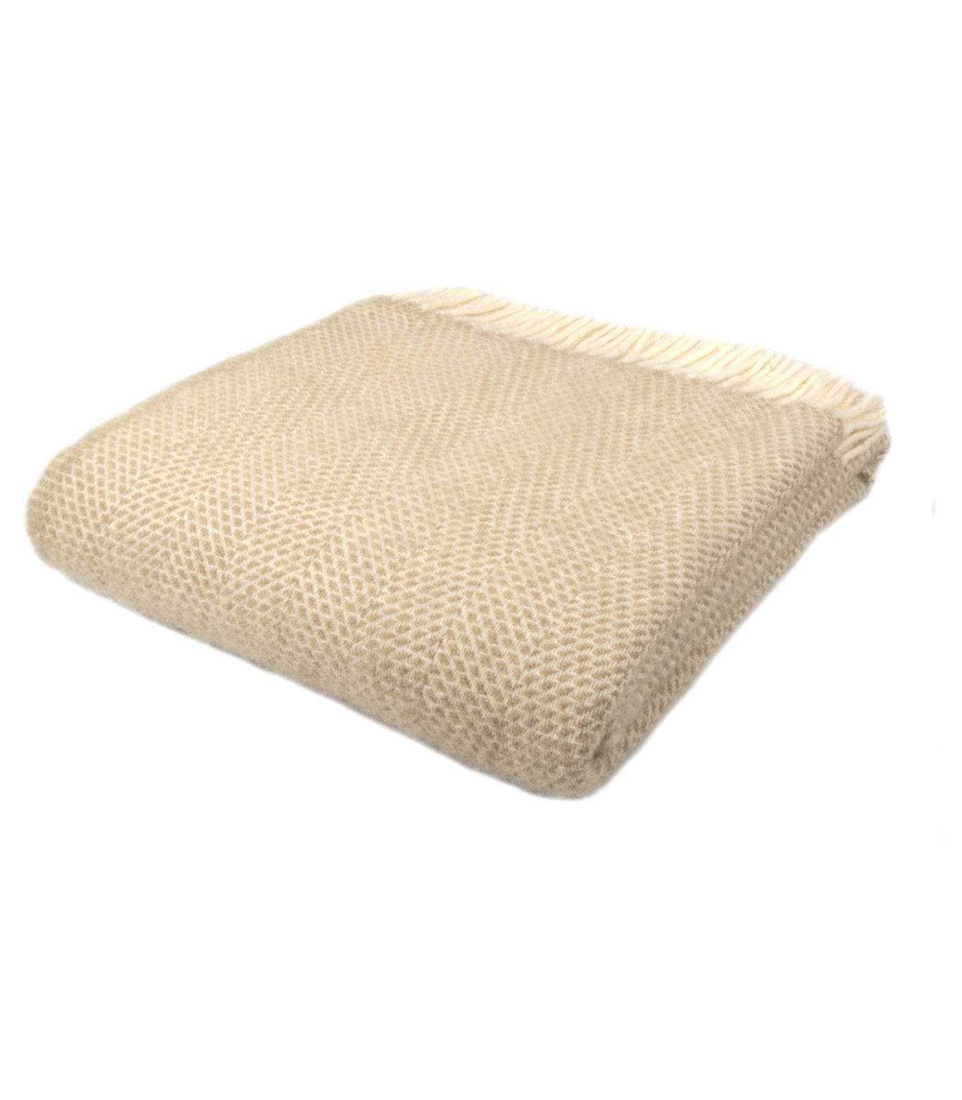Plaid Laine Beehive Beige - format 150 X 183 cm drapé sur canapé